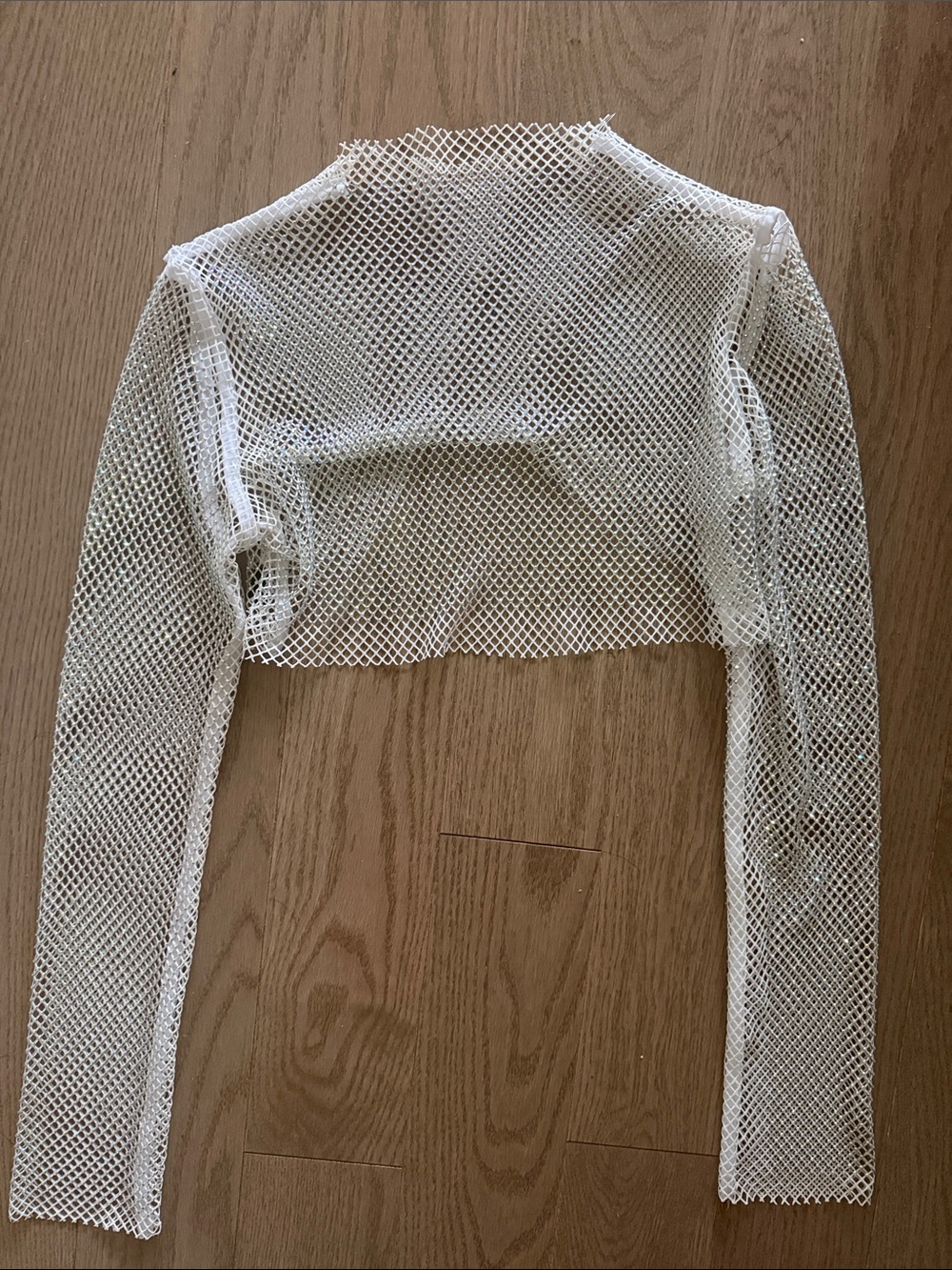AKIRA white long sleeve mesh embellished top